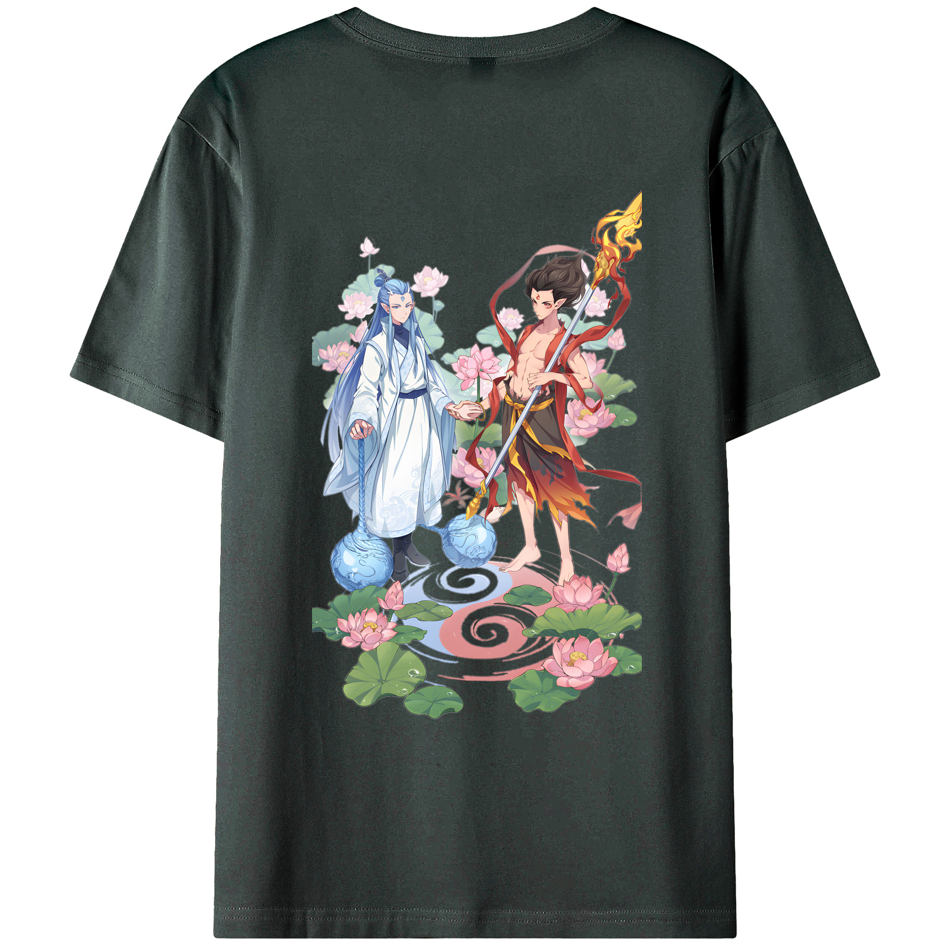 （画像用） Ne Zha 2 ナタ 魔童の大暴れ 綿100％ メンズ半袖Tシャツ（バックプリント） 通気性